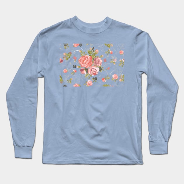 Living Coral Focal Point Rose Bouquet Flora Swirls Seamless Repeat Pattern Long Sleeve T-Shirt by LizzyizzyDesign